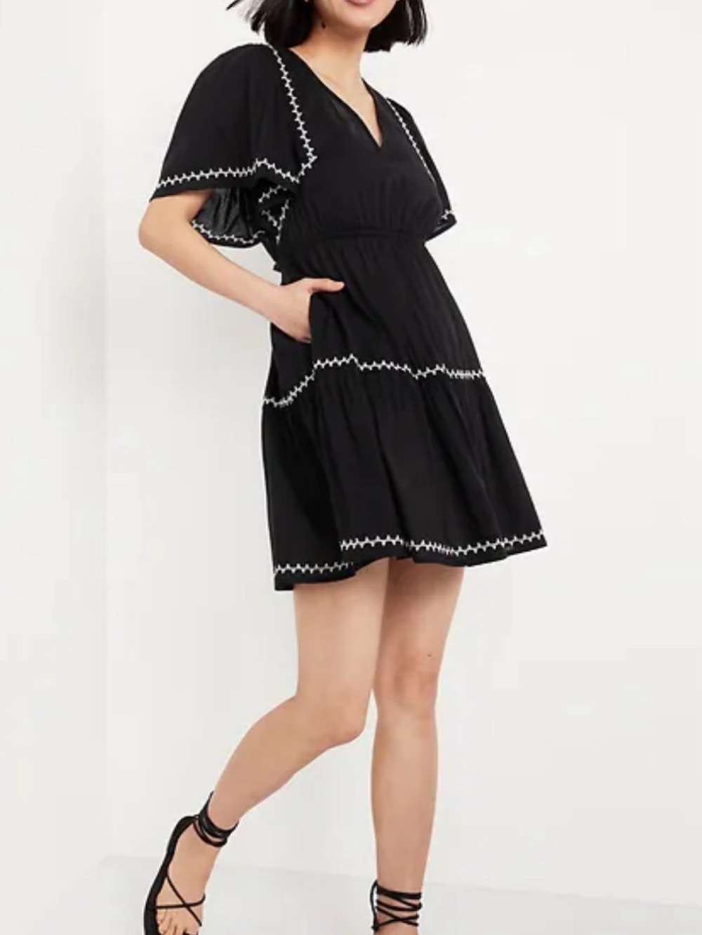 Old Navy Black Mini Dress with White Zigzag Trim